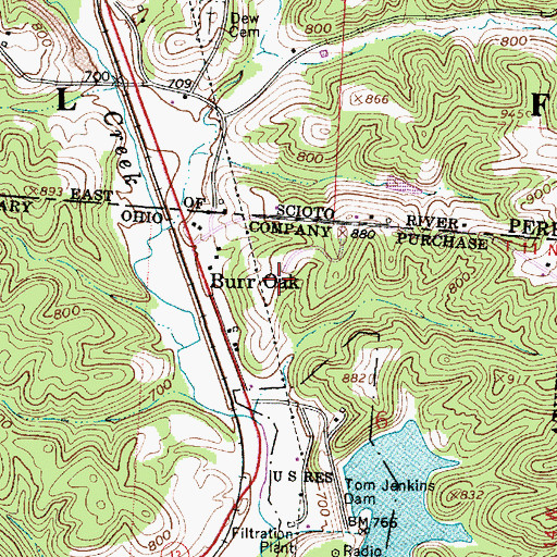 Topographic Map of Burr Oak Cove Recreation Site, OH