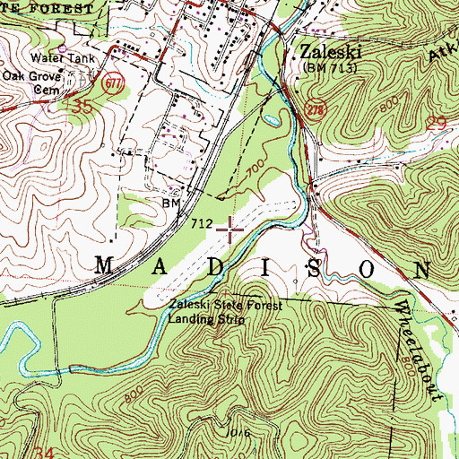 Topographic Map of Zaleski State Forest Landing Strip (historical), OH