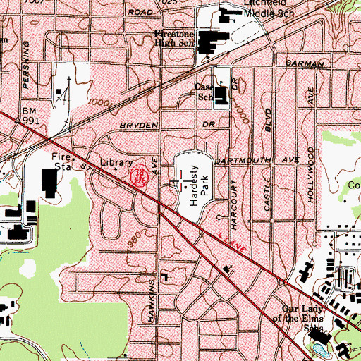 Topographic Map of Hardesty Park, OH