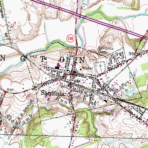 Topographic Map of Sardinia, OH