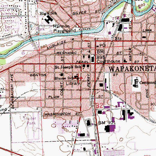 Topographic Map of Auglaize County District Library, OH