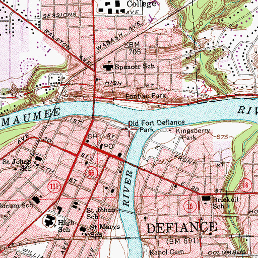 Topographic Map of Defiance Public Library, OH