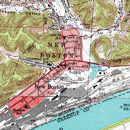 Topographic Map of New Boston Branch LIbrary, OH