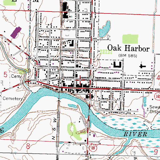 Topographic Map of Oak Harbor Public Library, OH