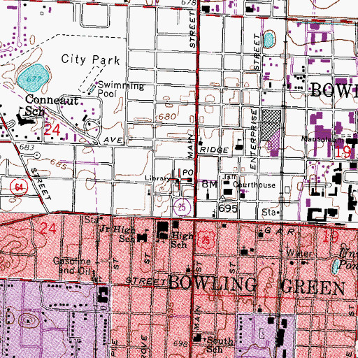 Topographic Map of Wood County Public Library, OH