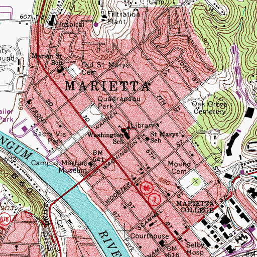 Topographic Map of Washington County Public Library, OH