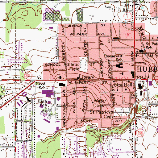 Topographic Map of Hubbard Public Library, OH