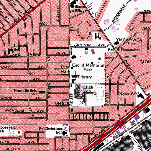Topographic Map of Euclid Public Library, OH