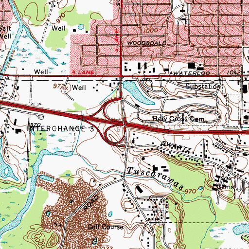 Topographic Map of Interchange 3, OH