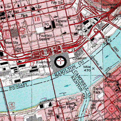 Topographic Map of Riverfront Stadium (historical), OH