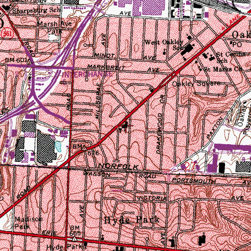 Topographic Map of Hyde Park Bethlehem United Methodist Church, OH
