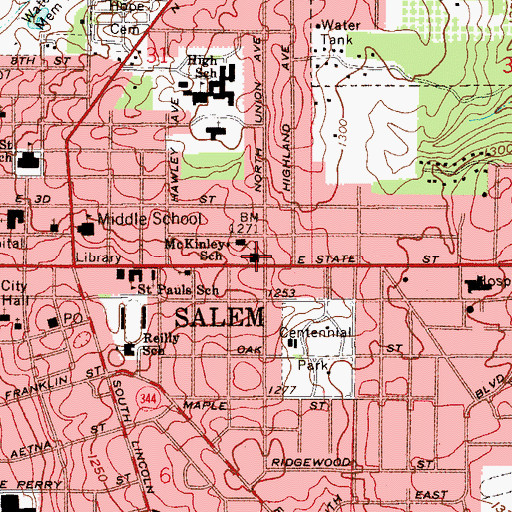 Topographic Map of First Baptist Church, OH