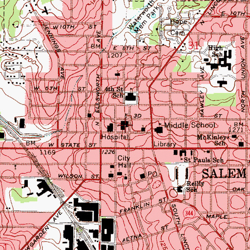 Topographic Map of First Presbyterian Church, OH
