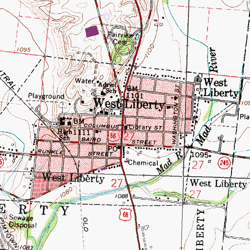 Topographic Map of West Liberty Branch Library, OH