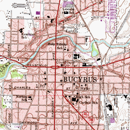 Topographic Map of Bucyrus Public Library, OH
