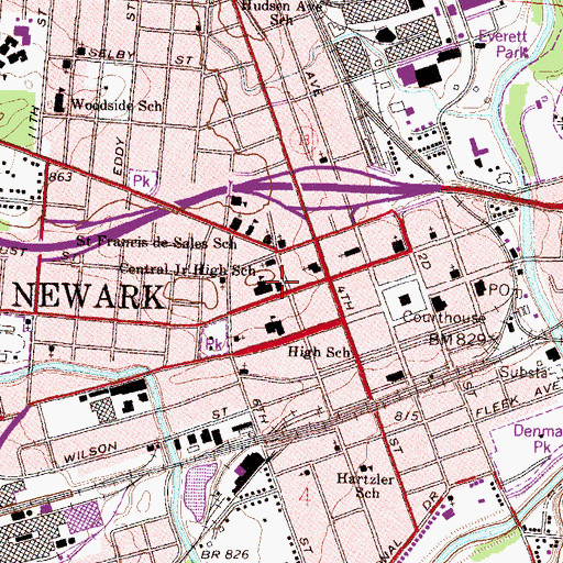 Topographic Map of Newark Public Library, OH
