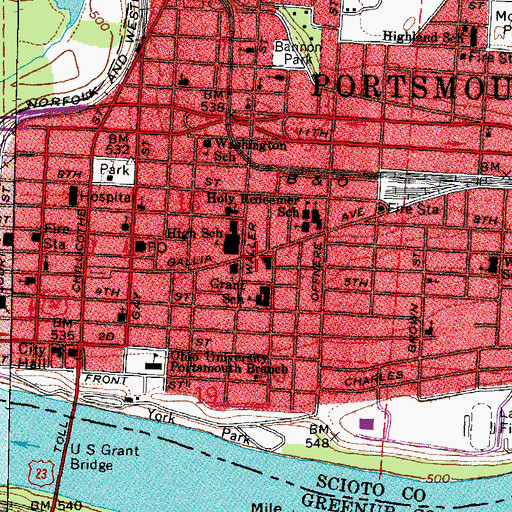 Topographic Map of Portsmouth Public Library, OH