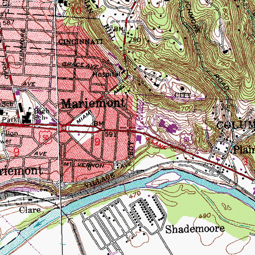 Topographic Map of Mariemont Library, OH