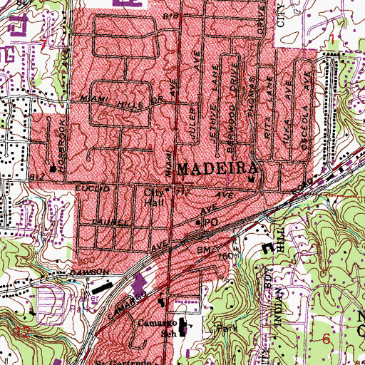 Topographic Map of Madeira Branch Library, OH