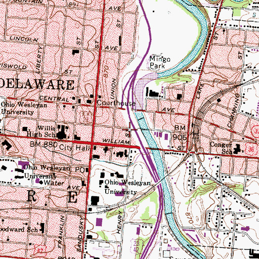 Topographic Map of Delaware County Library, OH