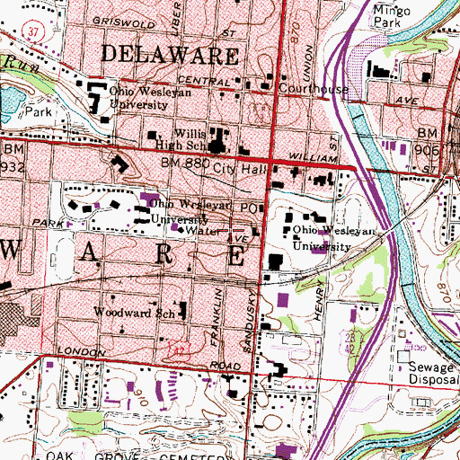 Topographic Map of L A Beeghly Library, OH
