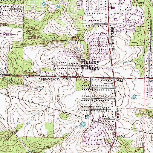 Topographic Map of Hanley Village, OH