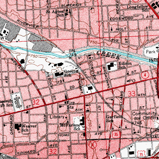 Topographic Map of Dunbar Historic District, OH