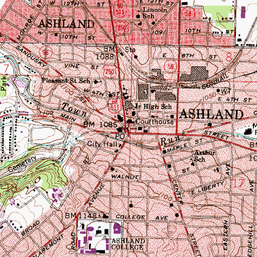 Topographic Map of Ashland County Jail, OH