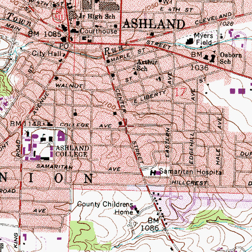Topographic Map of Center Street Historic District, OH