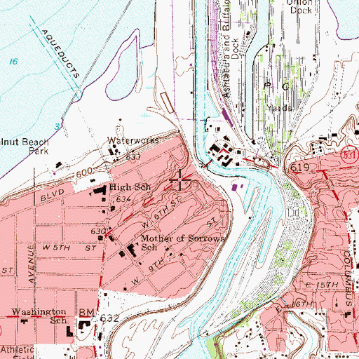 Topographic Map of Ashtabula Harbour Commercial Historic District, OH