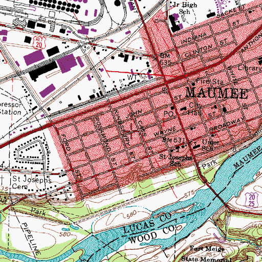 Topographic Map of Maumee Historic District, OH