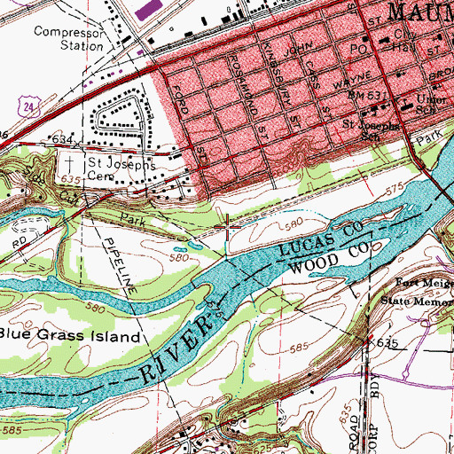 Topographic Map of Maumee Sidecut, OH