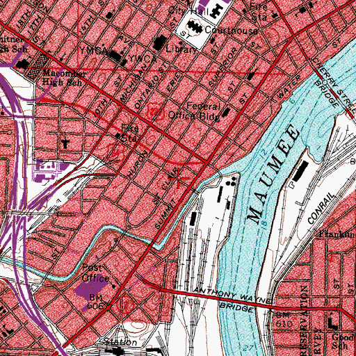 Topographic Map of Saint Clair Street Historic District, OH