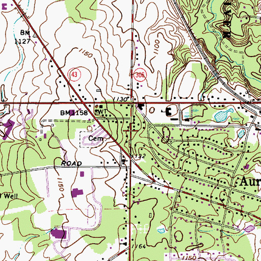 Topographic Map of Aurora Center Historic District, OH