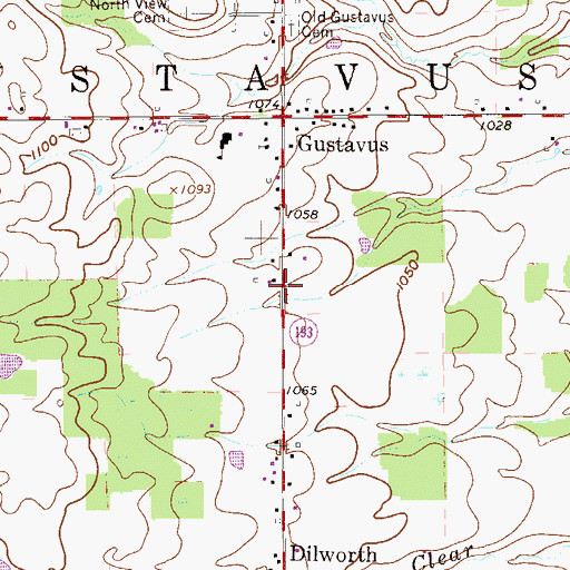 Topographic Map of Gustavus Center Historic District, OH