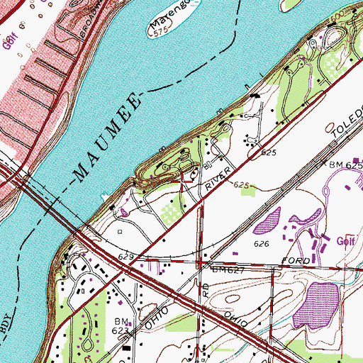 Topographic Map of East River Road Historic District, OH