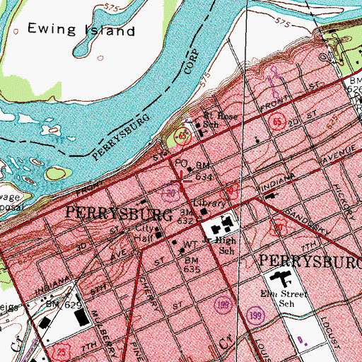 Topographic Map of Perrysburg Historic District, OH