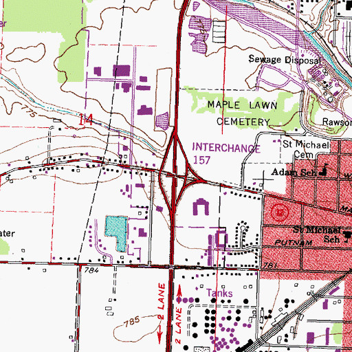 Topographic Map of Interchange 157, OH
