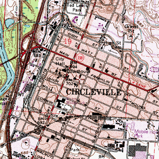 Topographic Map of Circleville Hospital (historical), OH
