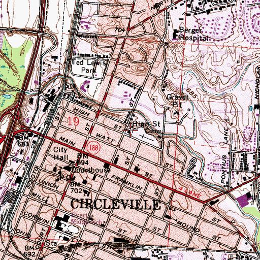 Topographic Map of High Street School (historical), OH