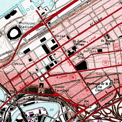 Topographic Map of Federal Reserve Bank of Cleveland, OH