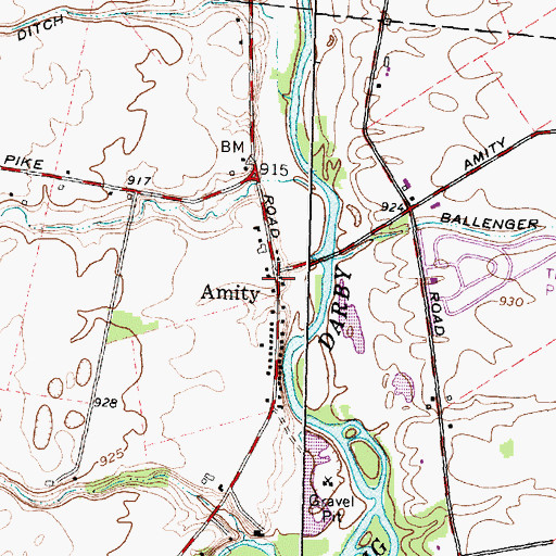 Topographic Map of Amity, OH