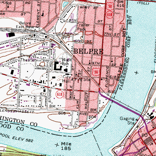 Topographic Map of Belpre, OH