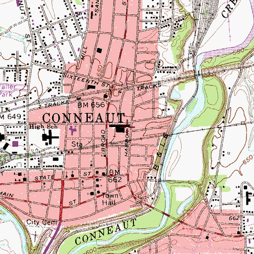 Topographic Map of Conneaut, OH