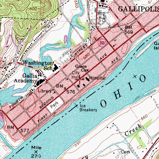 Topographic Map of Gallipolis, OH