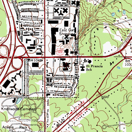 Topographic Map of Hillcrest Hospital, OH