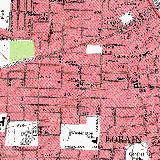 Topographic Map of Lorain, OH