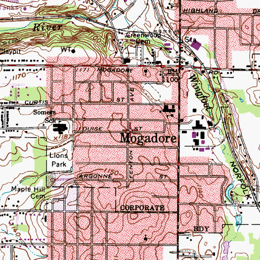 Topographic Map of Mogadore, OH