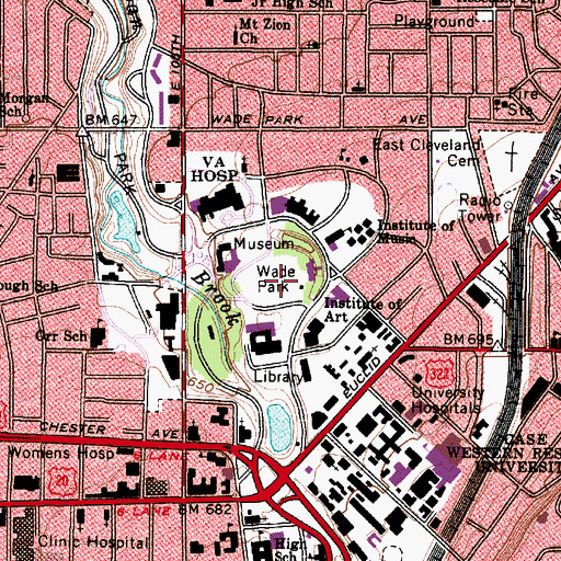 Topographic Map of Wade Park, OH