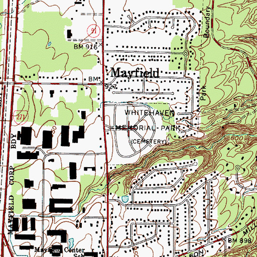 Topographic Map of Whitehaven Memorial Park, OH